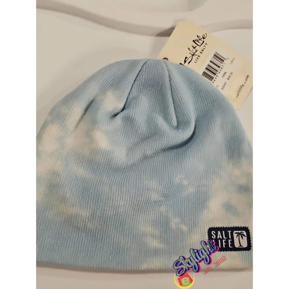 Salt Life Girls Sky Blue Tie-Dye Cloud‎ Beanie Hat Knit Cap Fits Most One Size